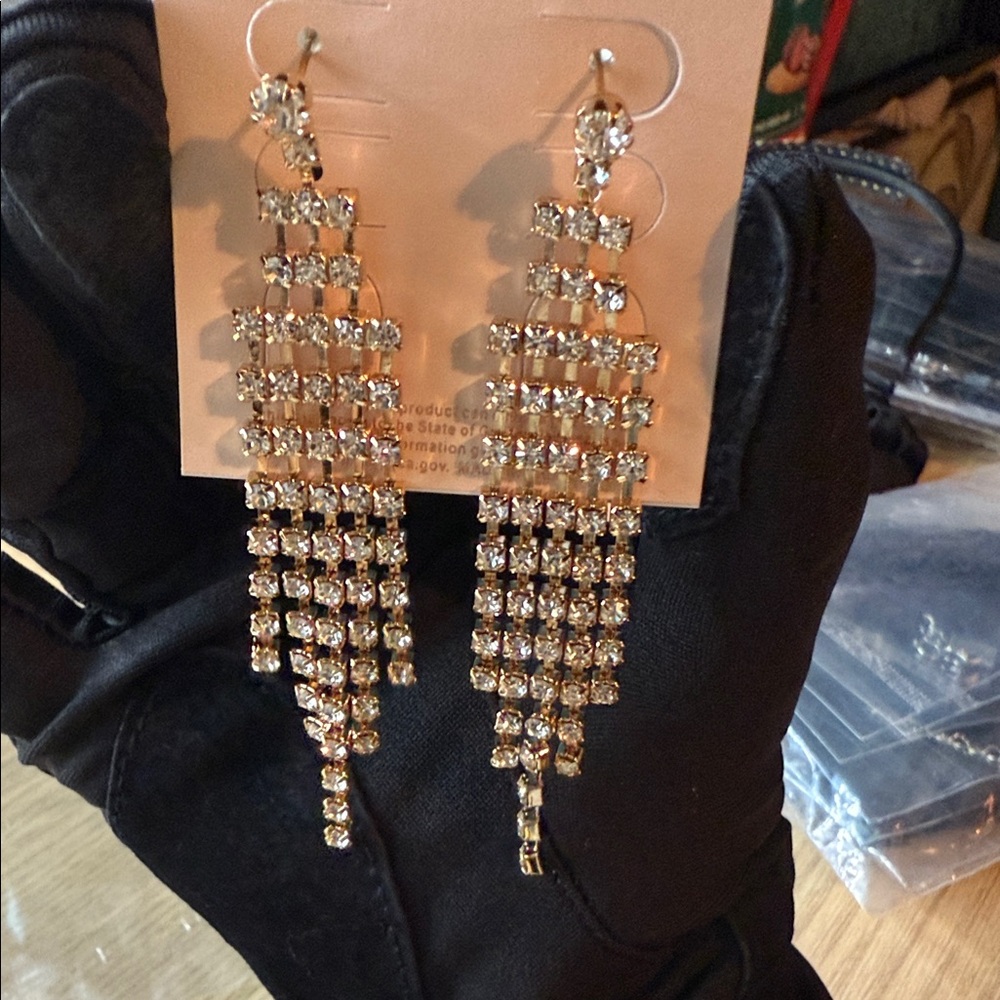 Gold and Silver Crystal Drop Earrings